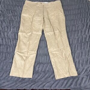 Pronto Uomo Platinum Mens 40 Beige 100% Linen Dress Pants Flat Front Trousers